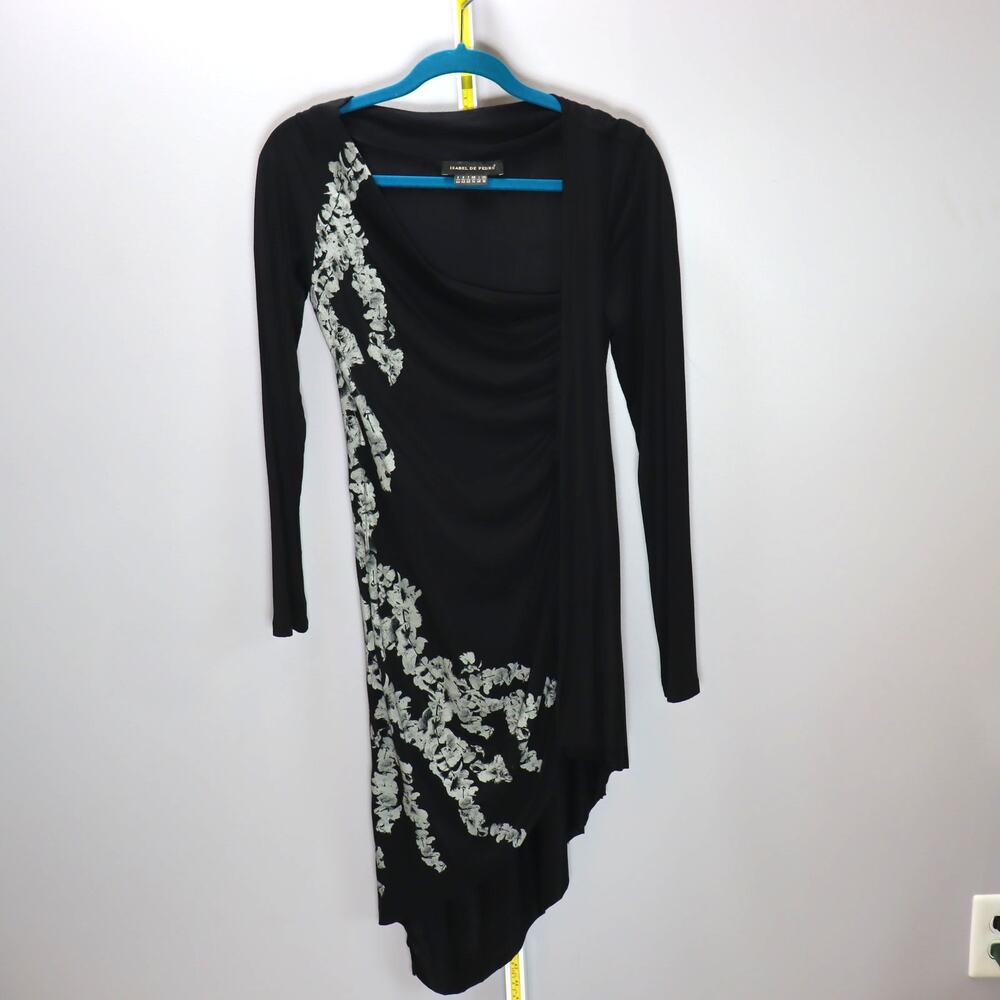 Isabel de Pedro Black Asymmetric Floral Dress Long‎ Sleeve Size 10
